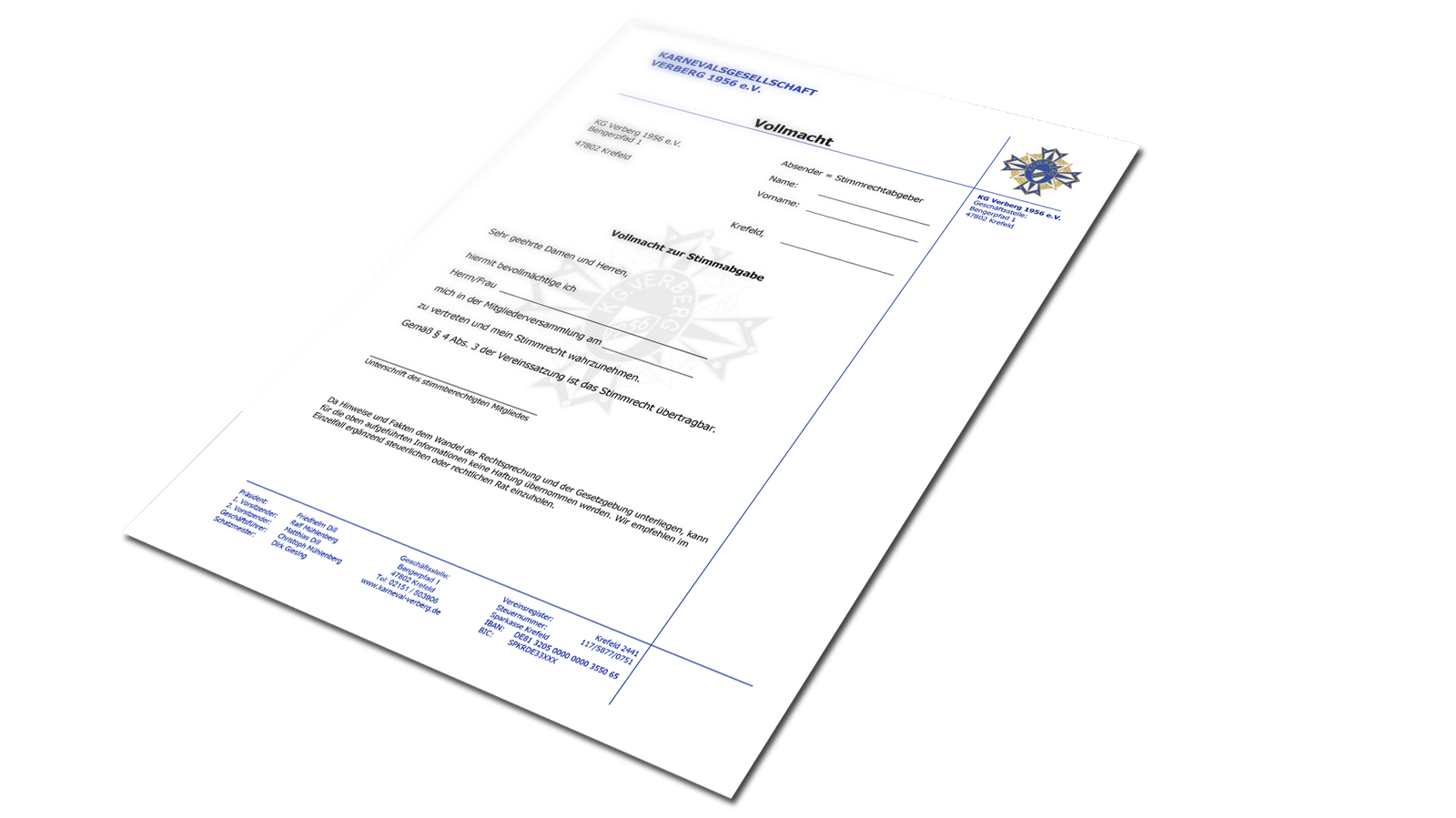 KG Verberg 1956 Vollmacht zur Mitgliederversammlung